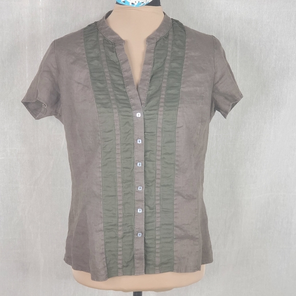 ♤ Marks & Spencer Autograph 100% Linen  Olive Green Top Size US 12/UK 16 - Picture 1 of 10